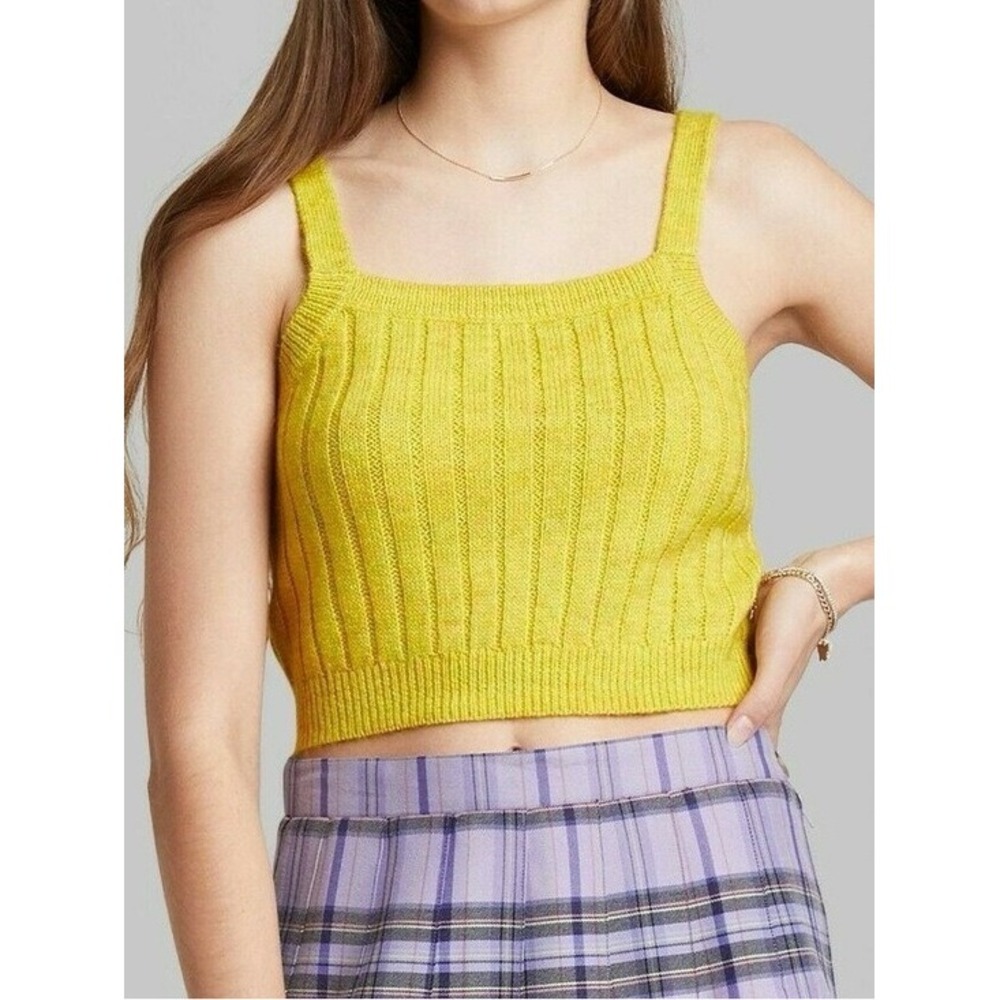Wild Fable Yellow Knit Sweater Cropped Cami Tank Top Square Neck Plus Size 1X
